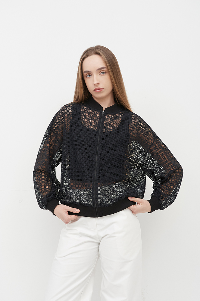 Сорочка-бомбер мереживо чорний (Р 125/7)